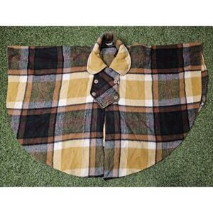 70s Wool Plaid Poncho Vintage Blanket Cape Coat Made in Uruguay